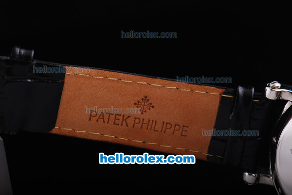 Patek Philippe classic Automatic Movement with White Dial and Black Roman Marking-Black Leather Strap - Click Image to Close